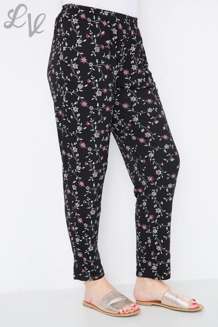 Ladies Floral Dot Print Trousers Dusty Pink