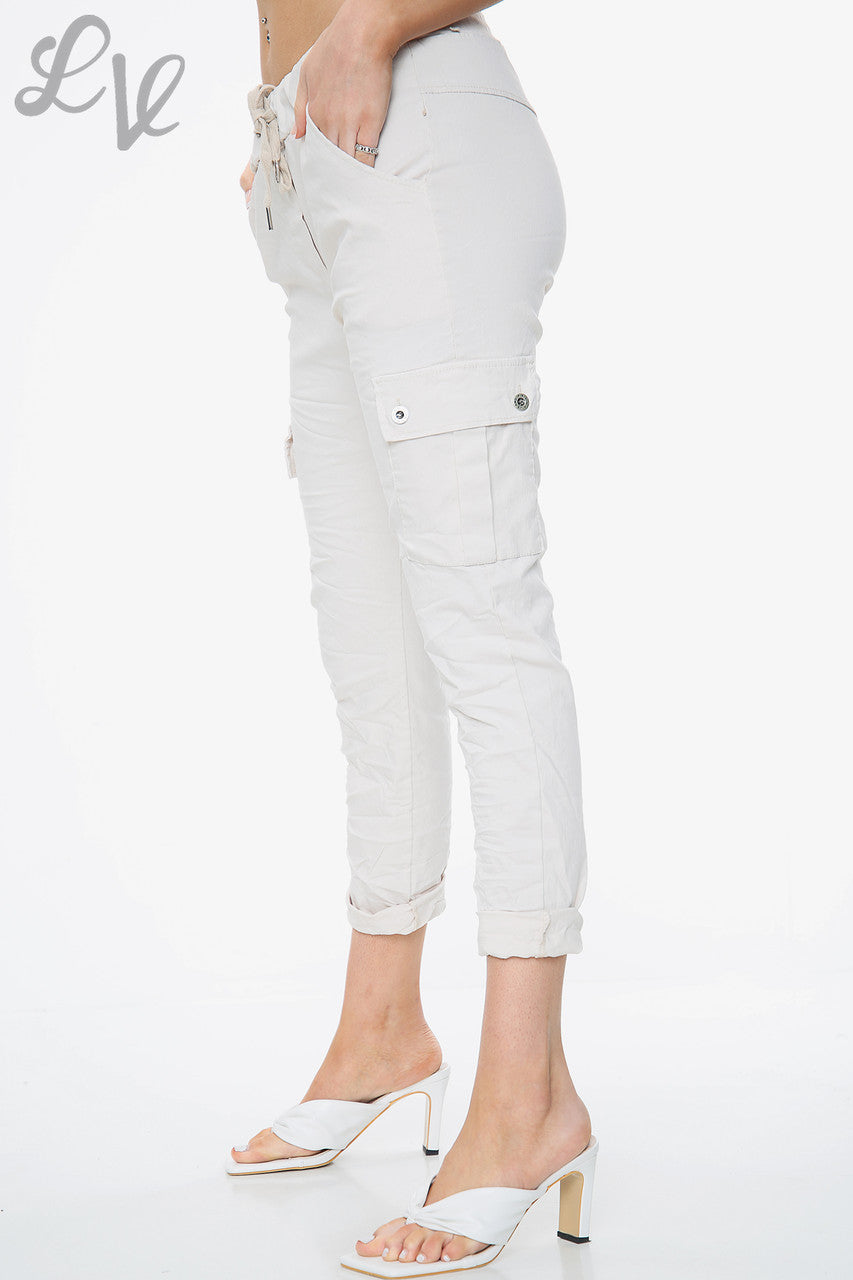 Dames Plus Size Casual Magic Broek Met Zijzakken Steen - Prijs WAS €12,99 NU €6,99