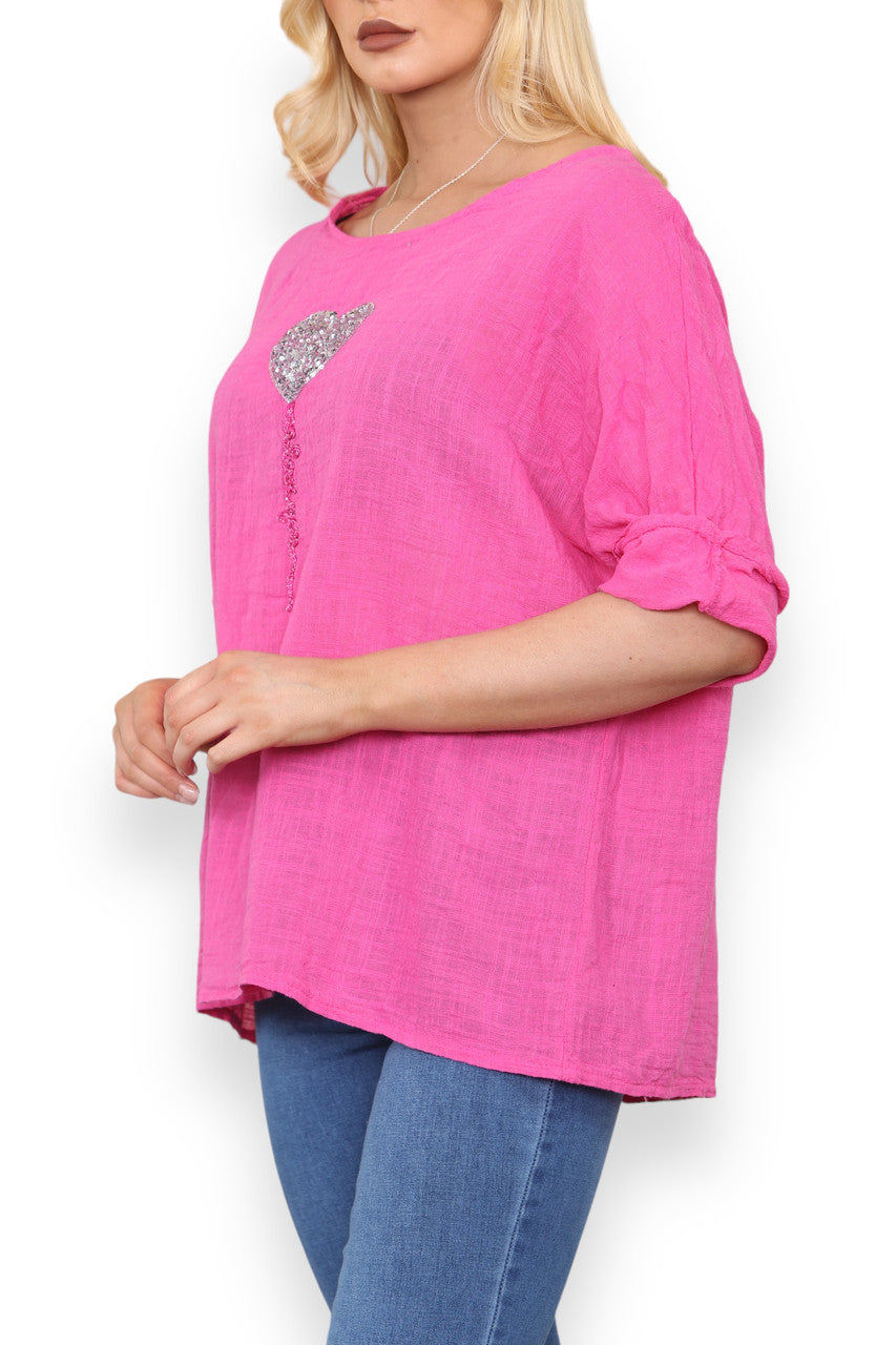 BALLOON HEART SEQUIN TOP CERISE