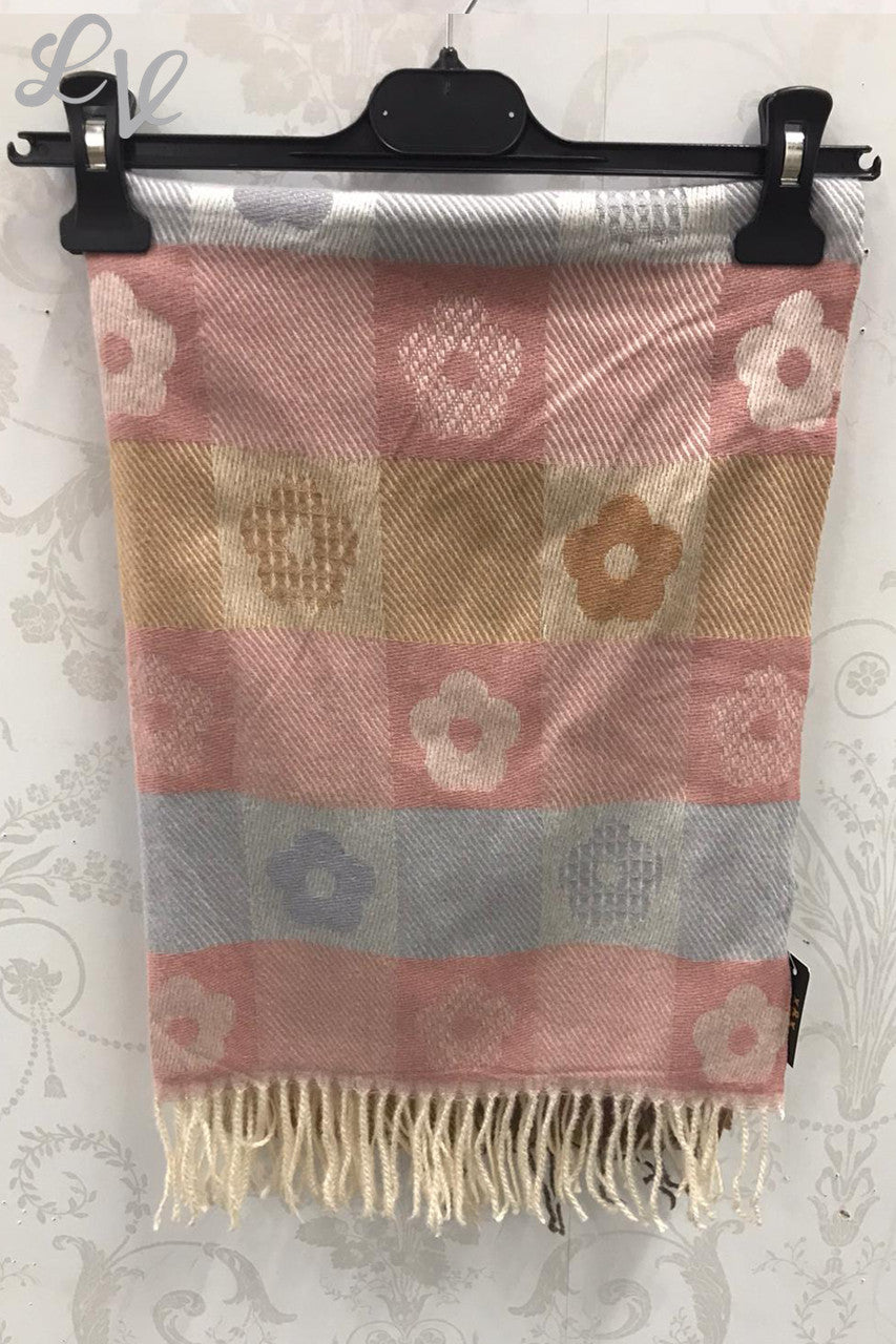 Ladies Flower Squares Print Scarf Pink