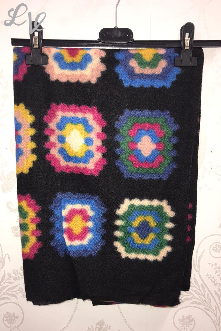 Ladies Flower Pixel Print Scarf Black
