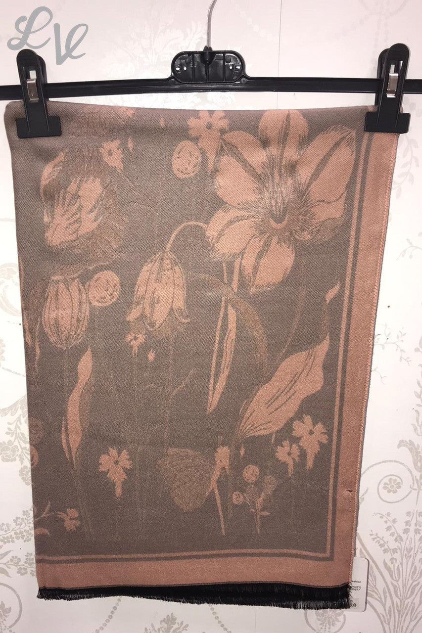 Ladies Flower Sketch Print Scarf Pink