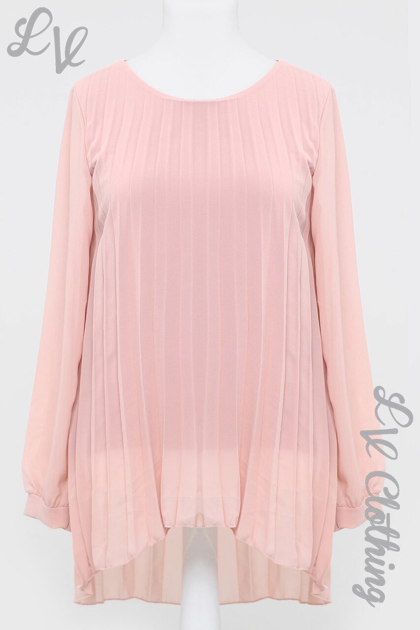 Ladies Oversize Pleated Hi Lo Blouse Top Dusty Pink - Unit Price £10.9
