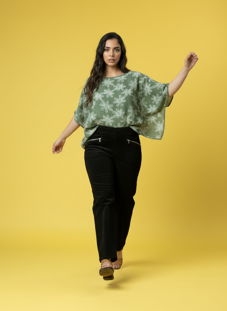Top met bloemenprint en relaxte pasvorm - Kaki