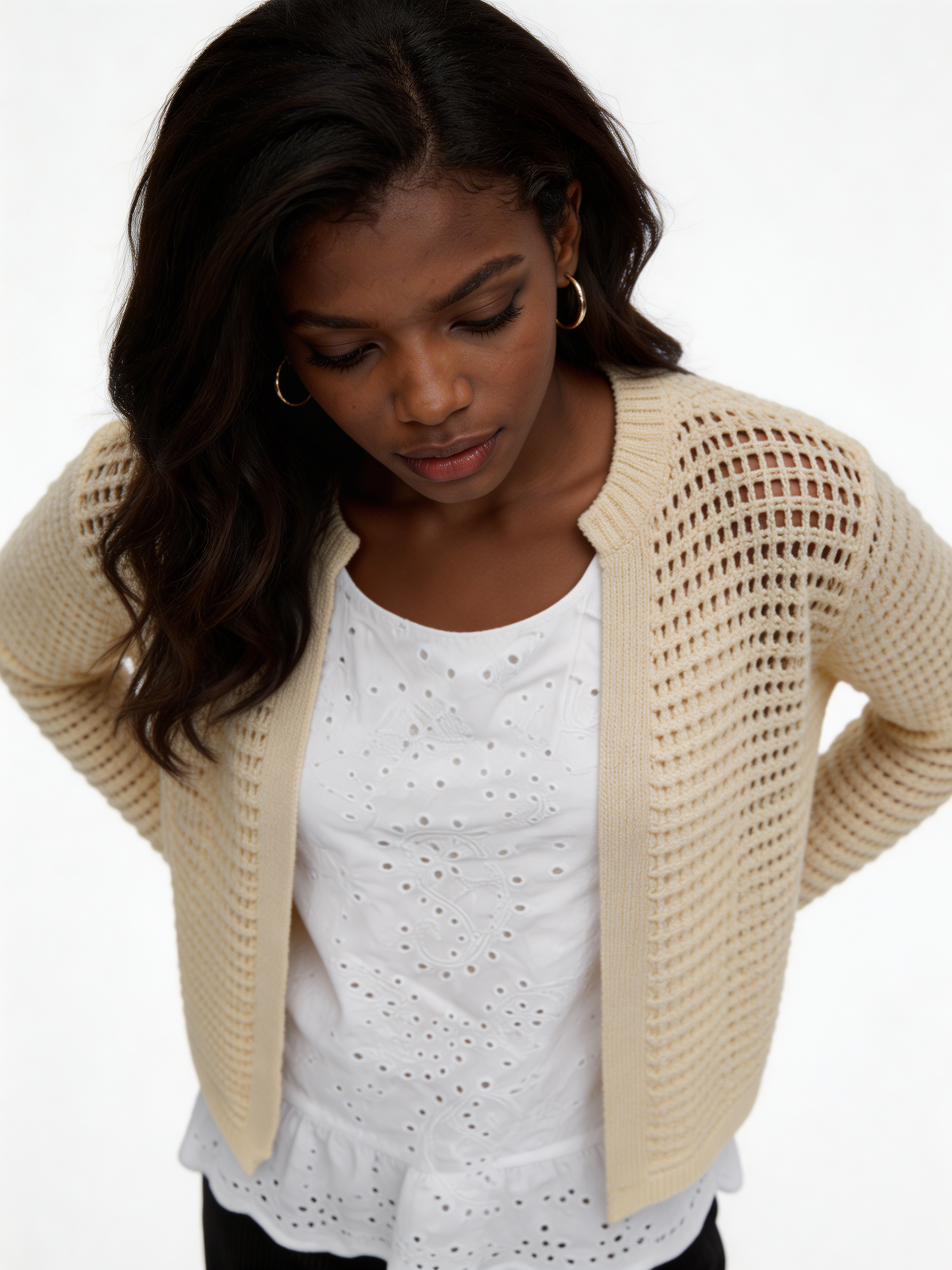 Lightweight Open-Knit Cardigan Sweater - Beige