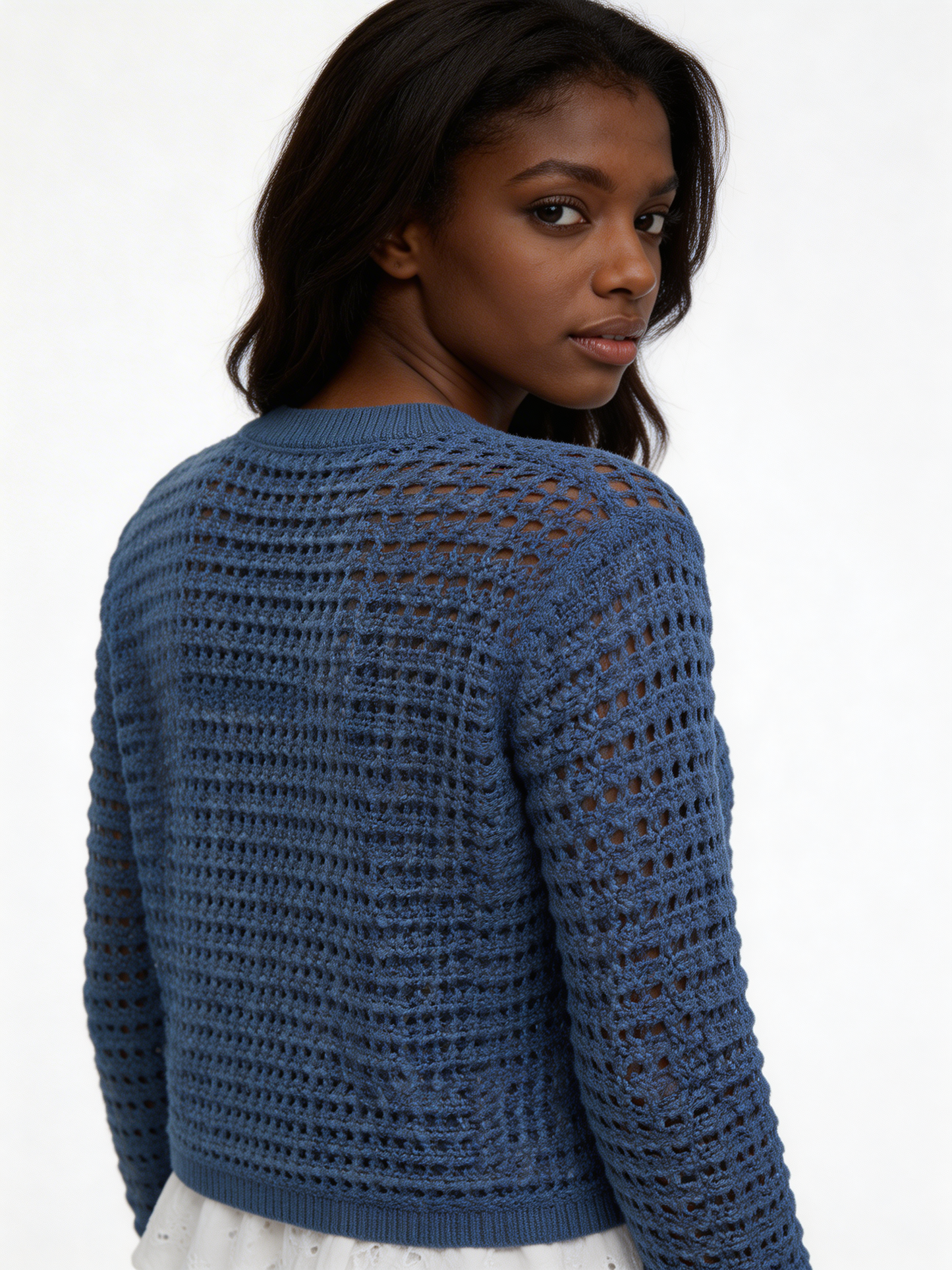 Lichtgewicht Opengebreid Vest - Denim