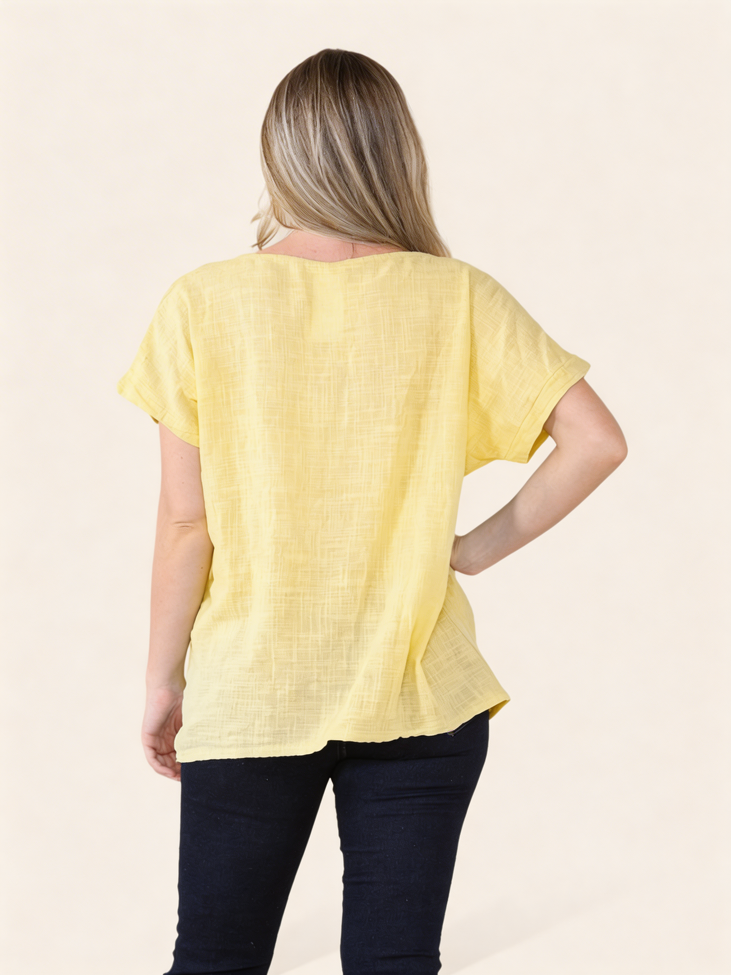 CROCHET LACE SHOULDER DETAIL TOP - LEMON