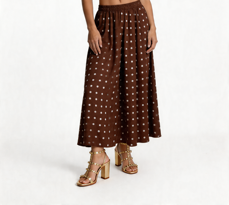 Polka Dot Midi Skirt - Brown
