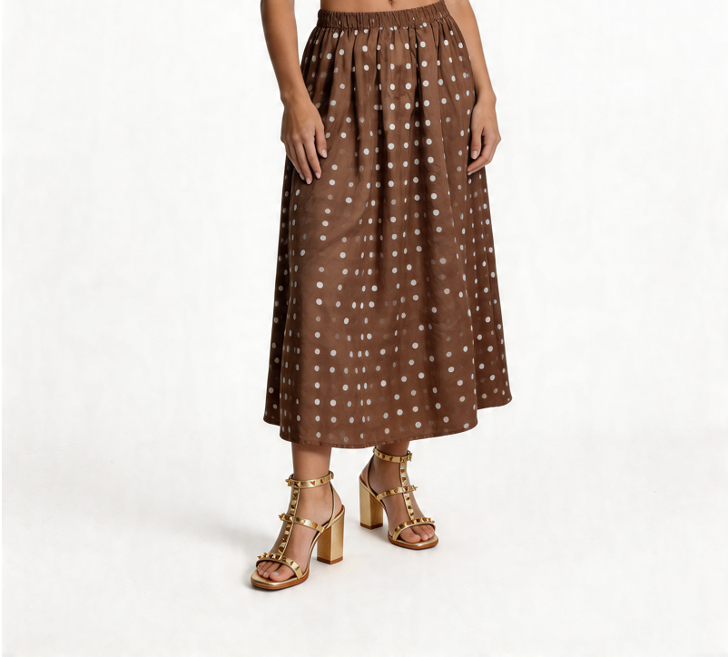 Polka Dot Midi Skirt - Mocha