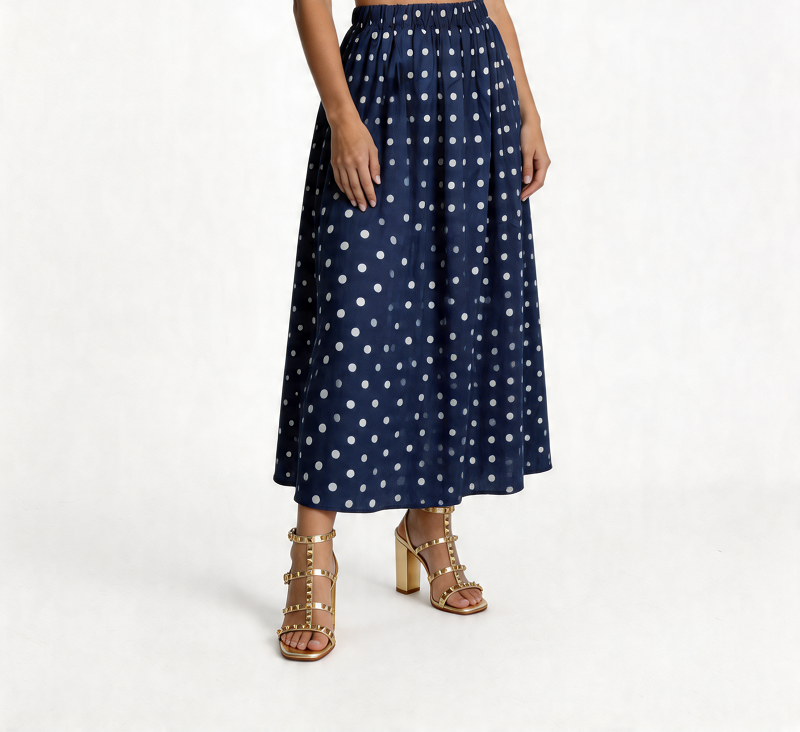 Polka Dot Midi Skirt - Navy