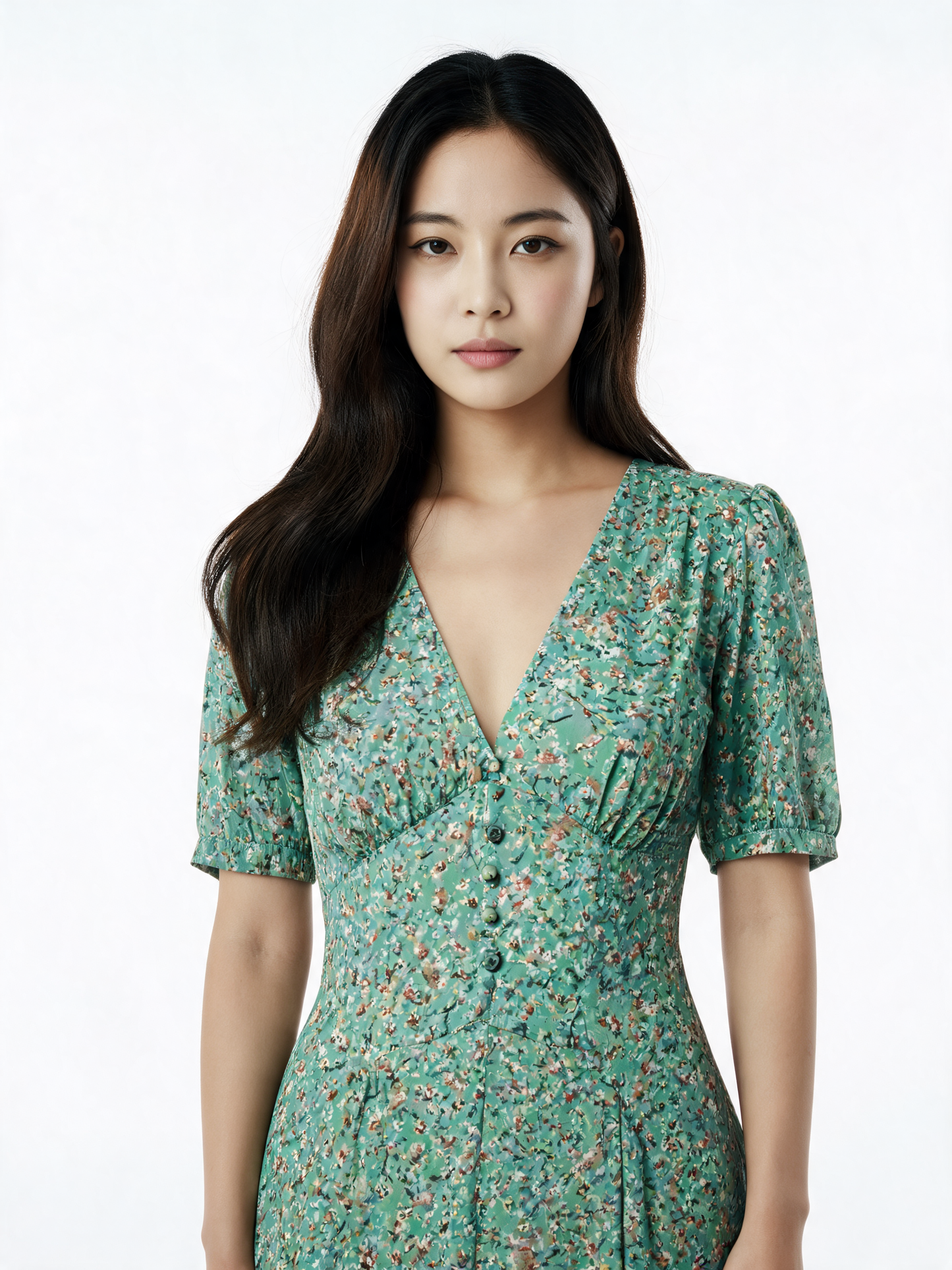 Ditsy Floral Dress – V-Neck Button - Multicolour