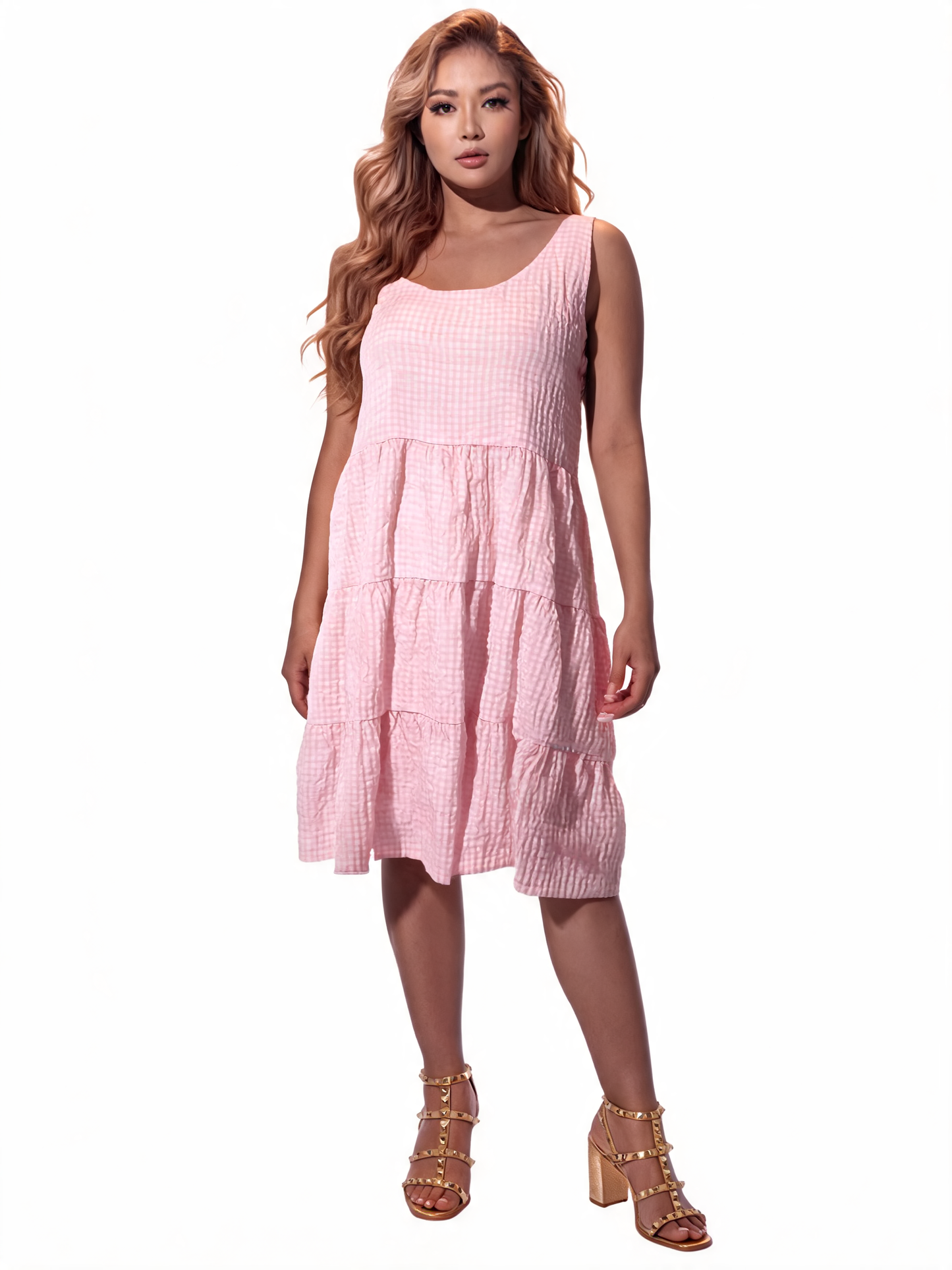 Gingham Tiered Sundress - Pink