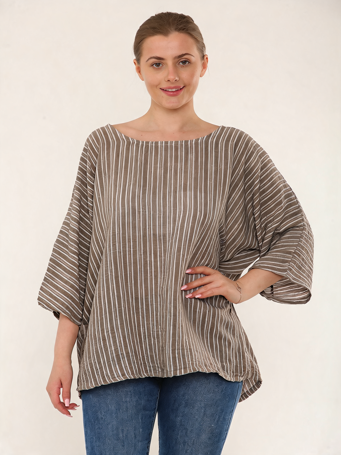 NAALDSTREEP RONDE HALS TOP - TAUPE