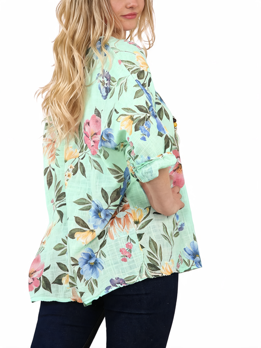 FLORAL CLUSTER PRINT TOP - MINT