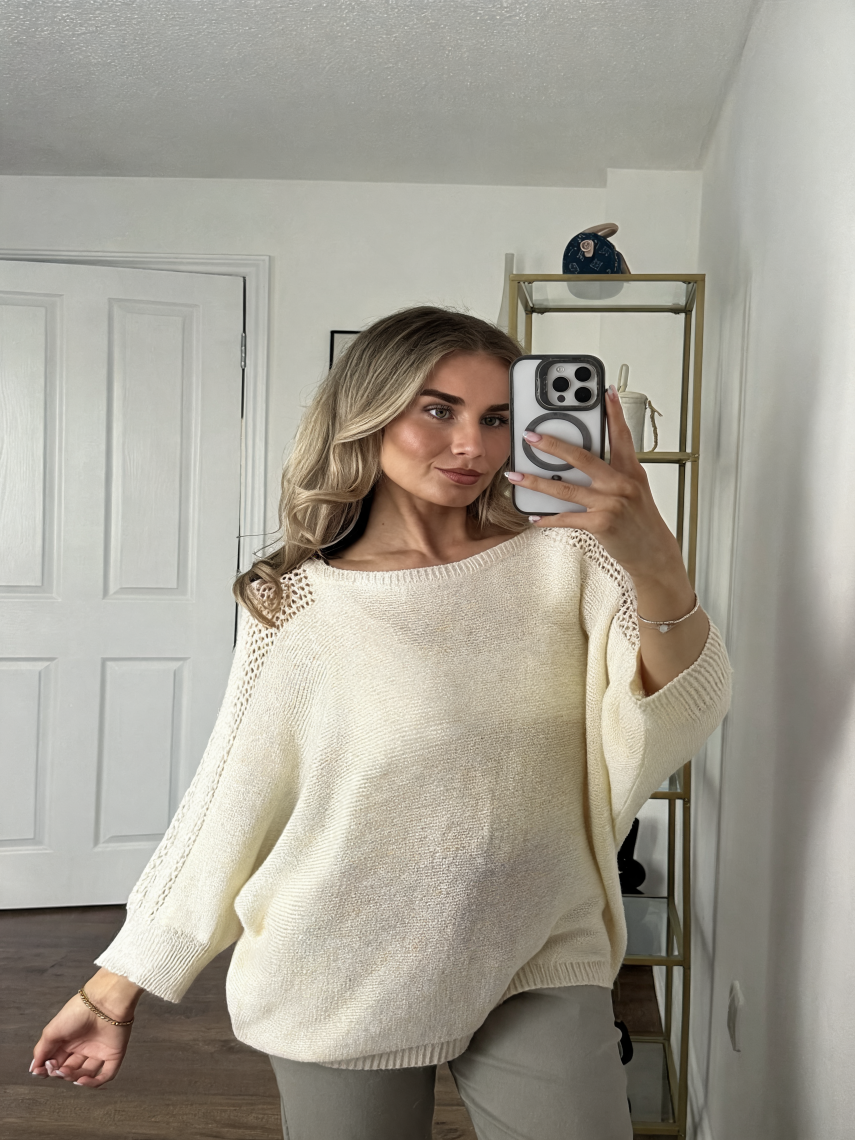 Oversized Batwing Knit Jumper - Beige