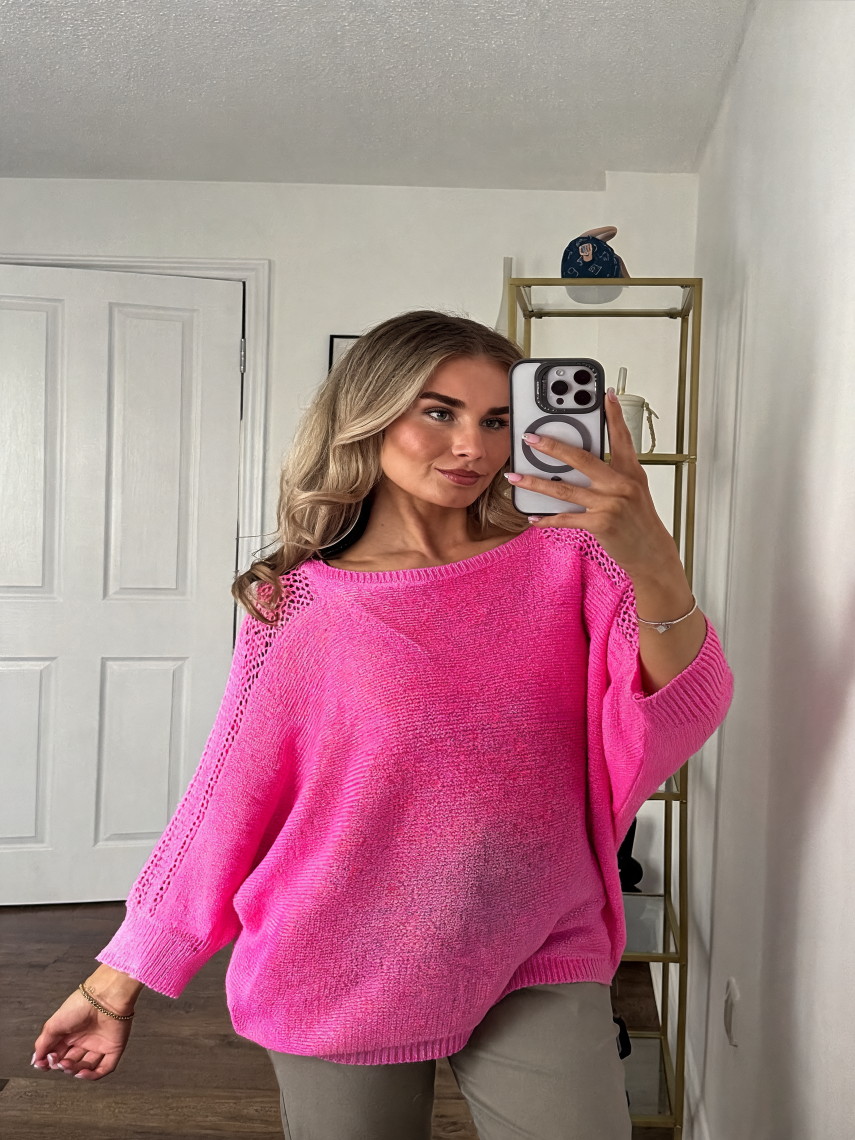 Oversized Batwing Knit Jumper - Fuchsia
