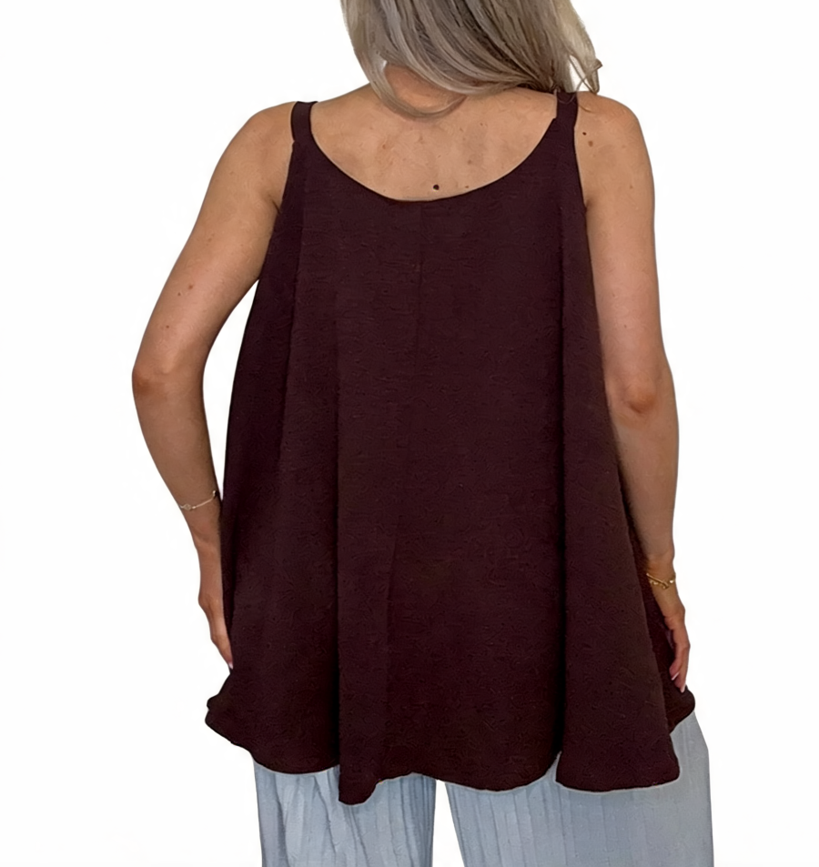 Swing Cami Top with Gold Chain Strap Detail - Chocolate