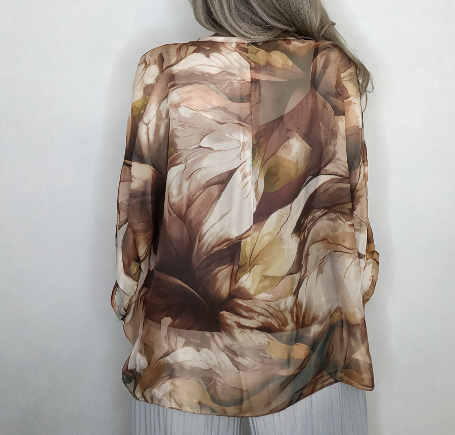 T-shirt met korte mouwen van bloemenkant en botanische print - Marineblauw