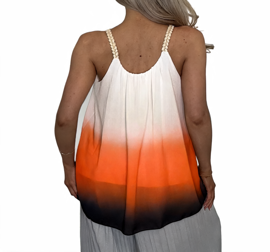 Ombre Dip Dye Halter Top | Beaded Strap Swing Cami - Orange