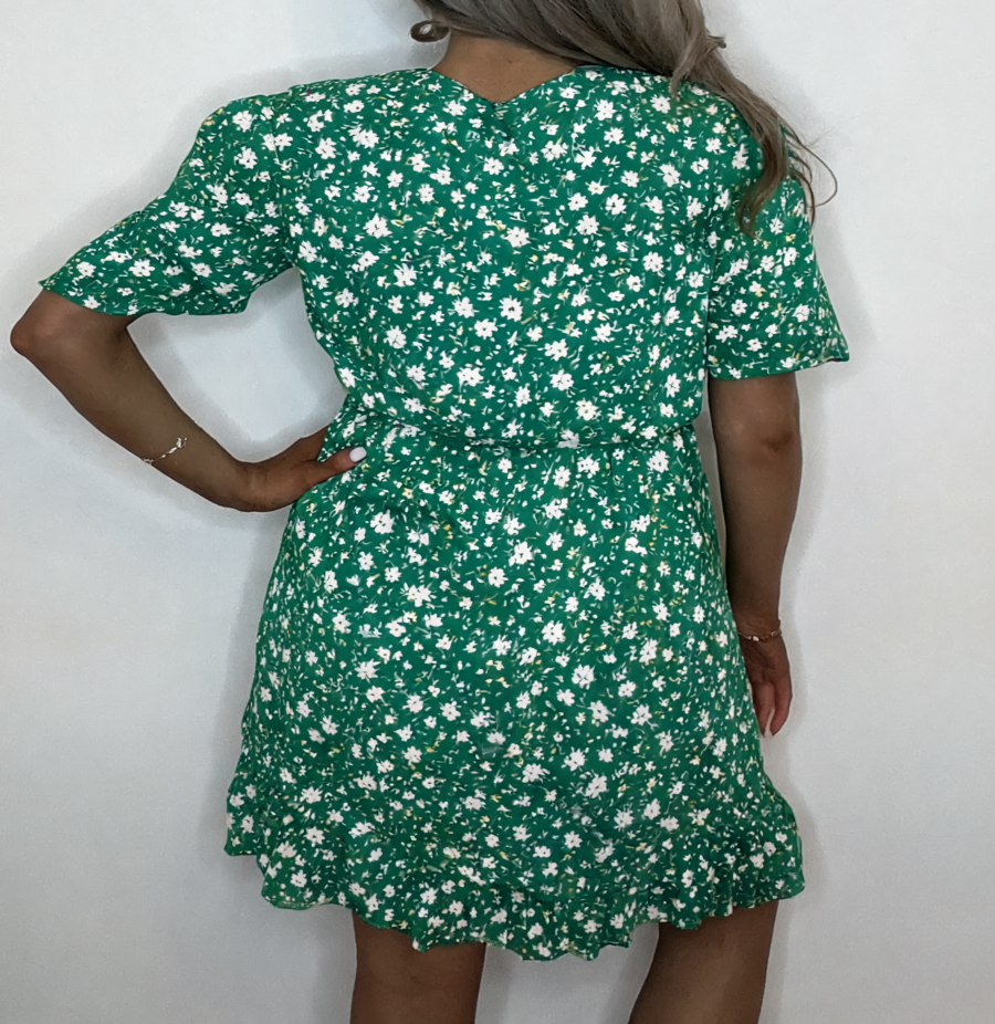 Ditsy Floral Wrap Mini Dress – Green