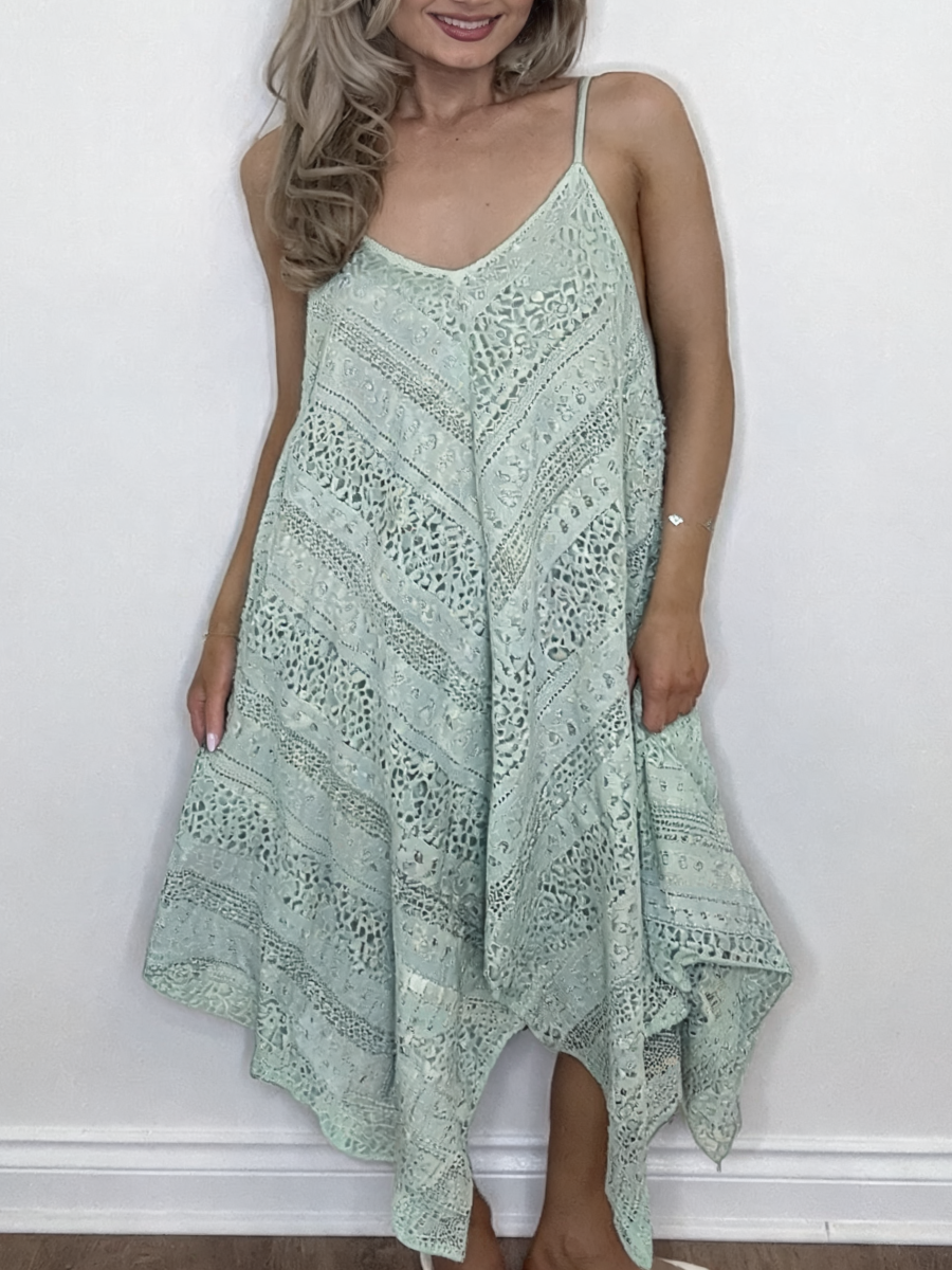 Broderie Anglaise Strappy Midi Dress – Khaki