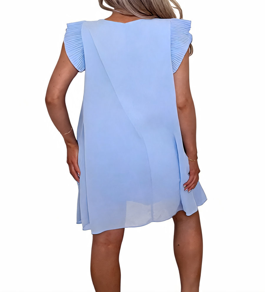 Chiffon Ruffle Sleeve Swing Dress - Denim