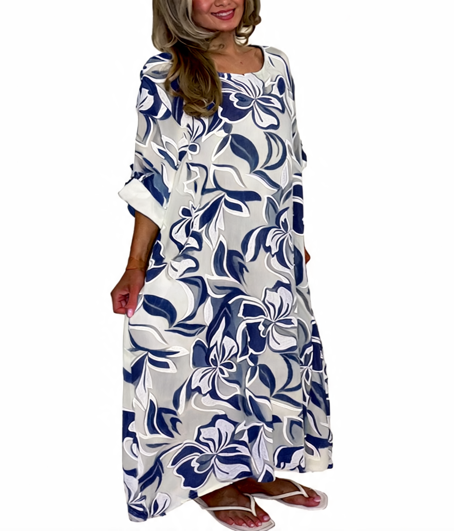 Tropical Floral Print Oversized Maxi Dress - White