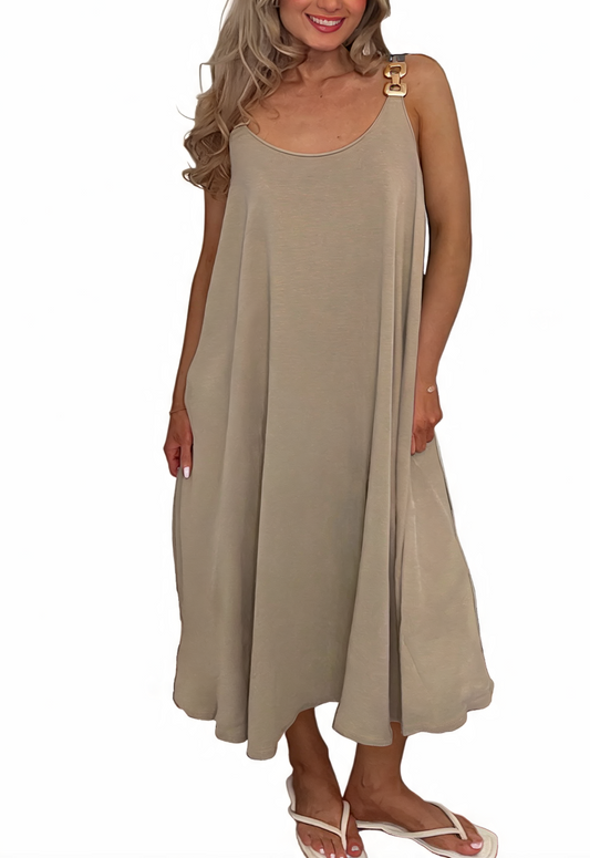 Buckle Strap Oversized Cami Maxi Dress - Taupe