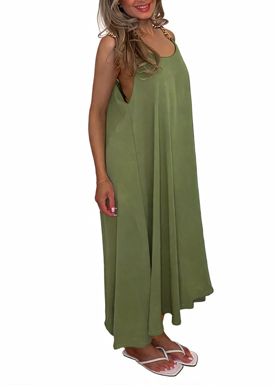 Buckle Strap Oversized Cami Maxi Dress - Khaki