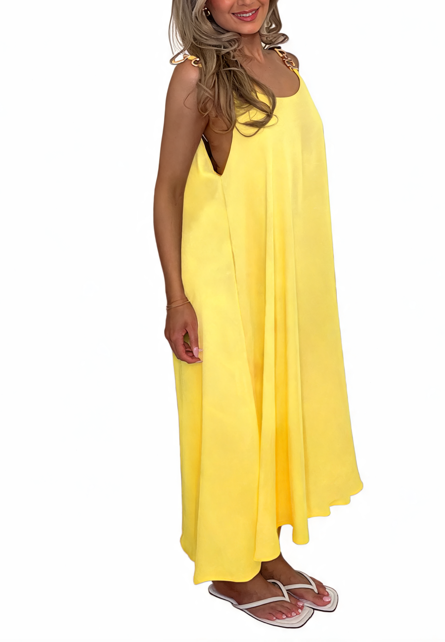 Buckle Strap Oversized Cami Maxi Dress - Lemon