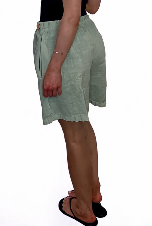 Linen-Look Elasticated Bermuda Shorts Casual High-Waist Summer Shorts with Pockets - Khaki