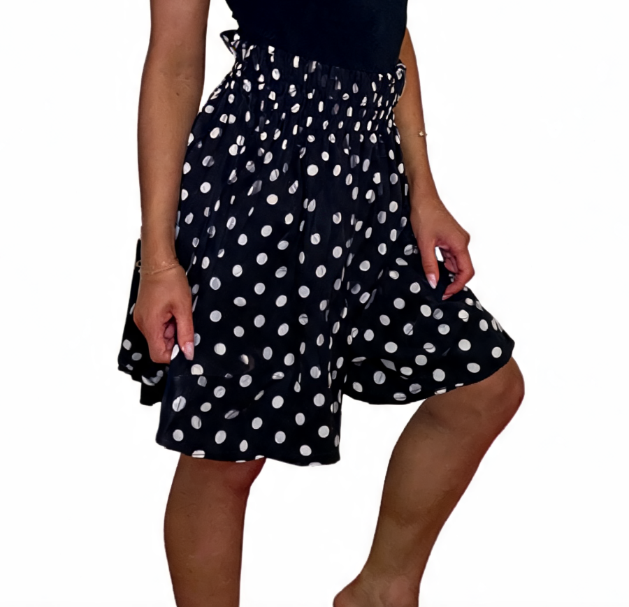 Polka Dot Print High-Waisted Flowy Shorts - Black