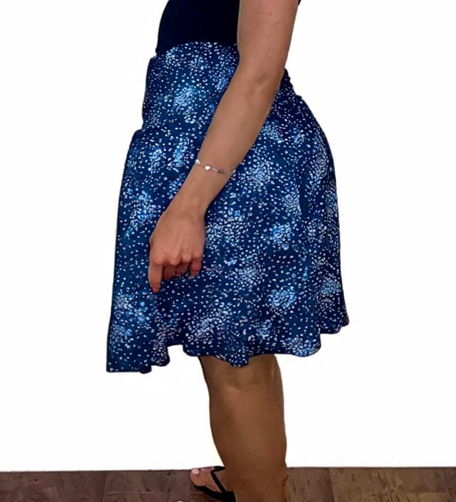 Abstract Floral Print Button-Front Flowy Shorts - Black - Blue