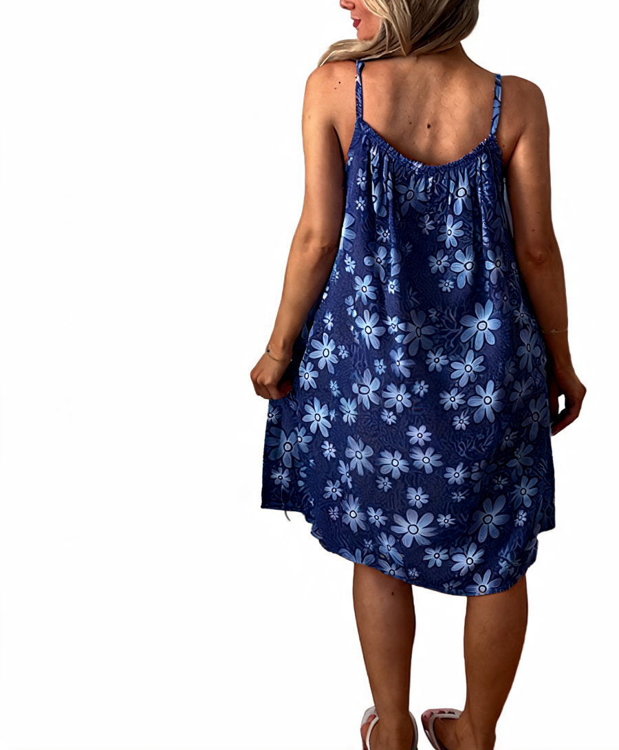 T-shirt met korte mouwen van bloemenkant en botanische print - Marineblauw