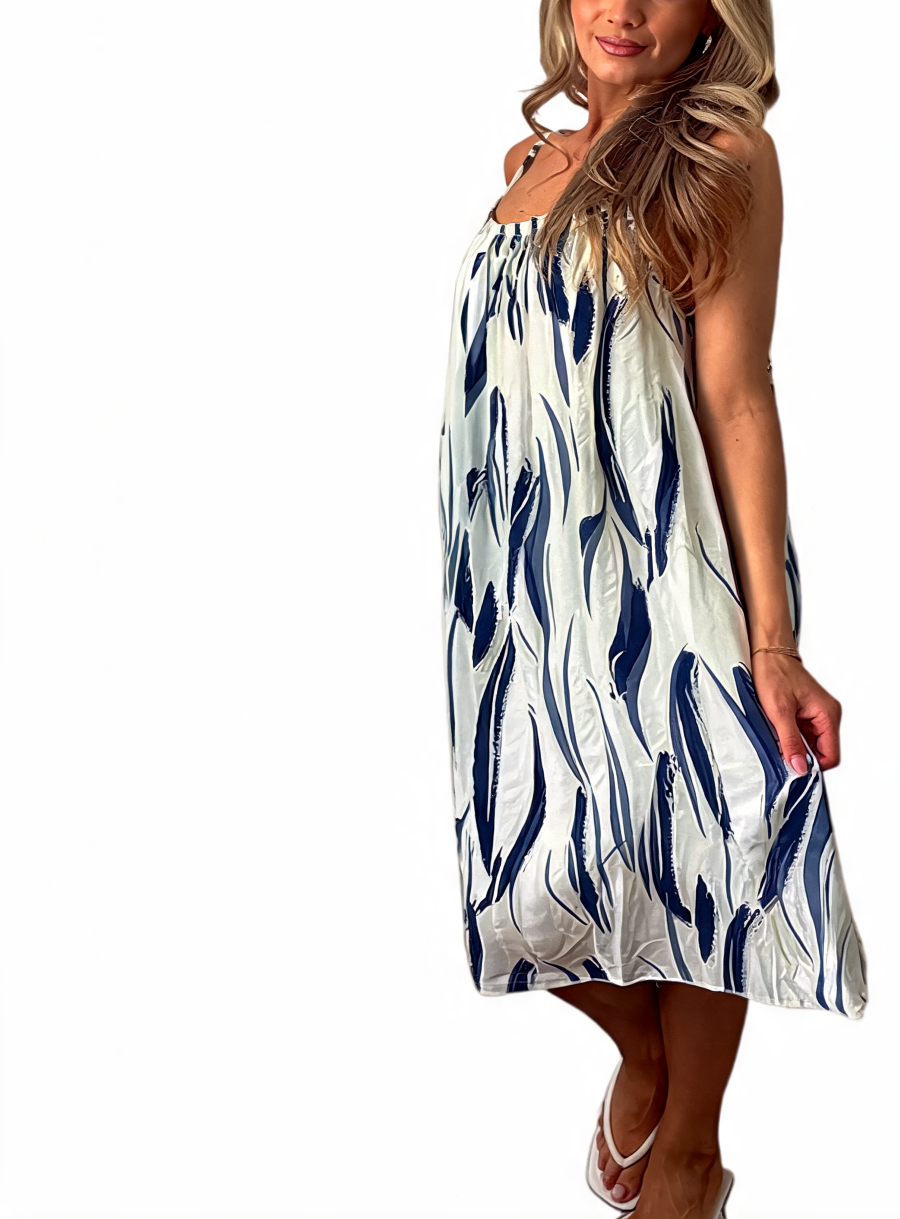 Strappy Tie-Dye Print Midi Sundress - Khaki