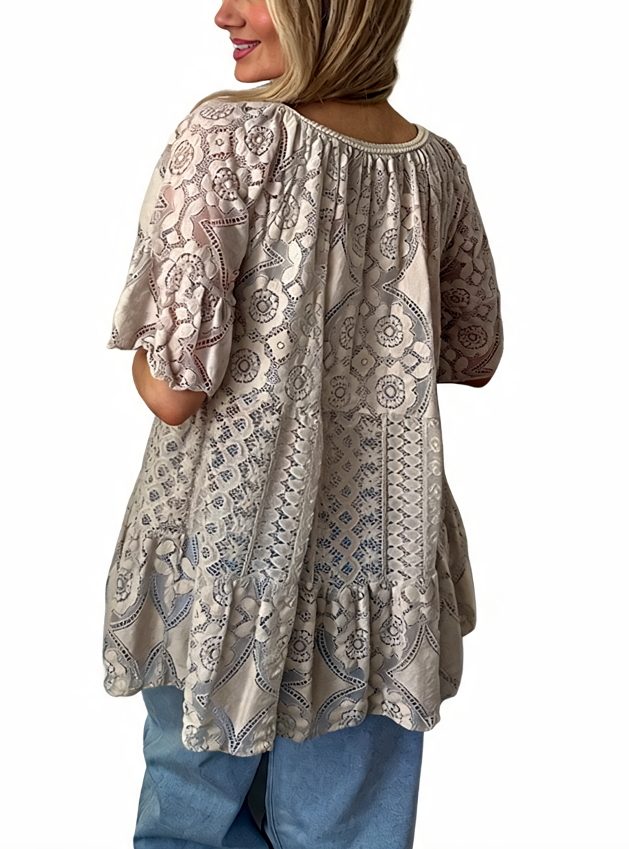 Boho Crochet Lace Tassel Tunic Top