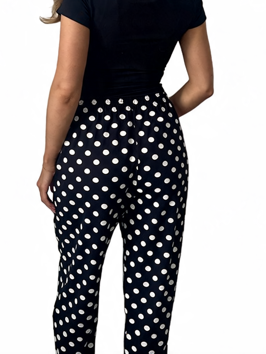 Dames broek met vierkante swirlprint zwart