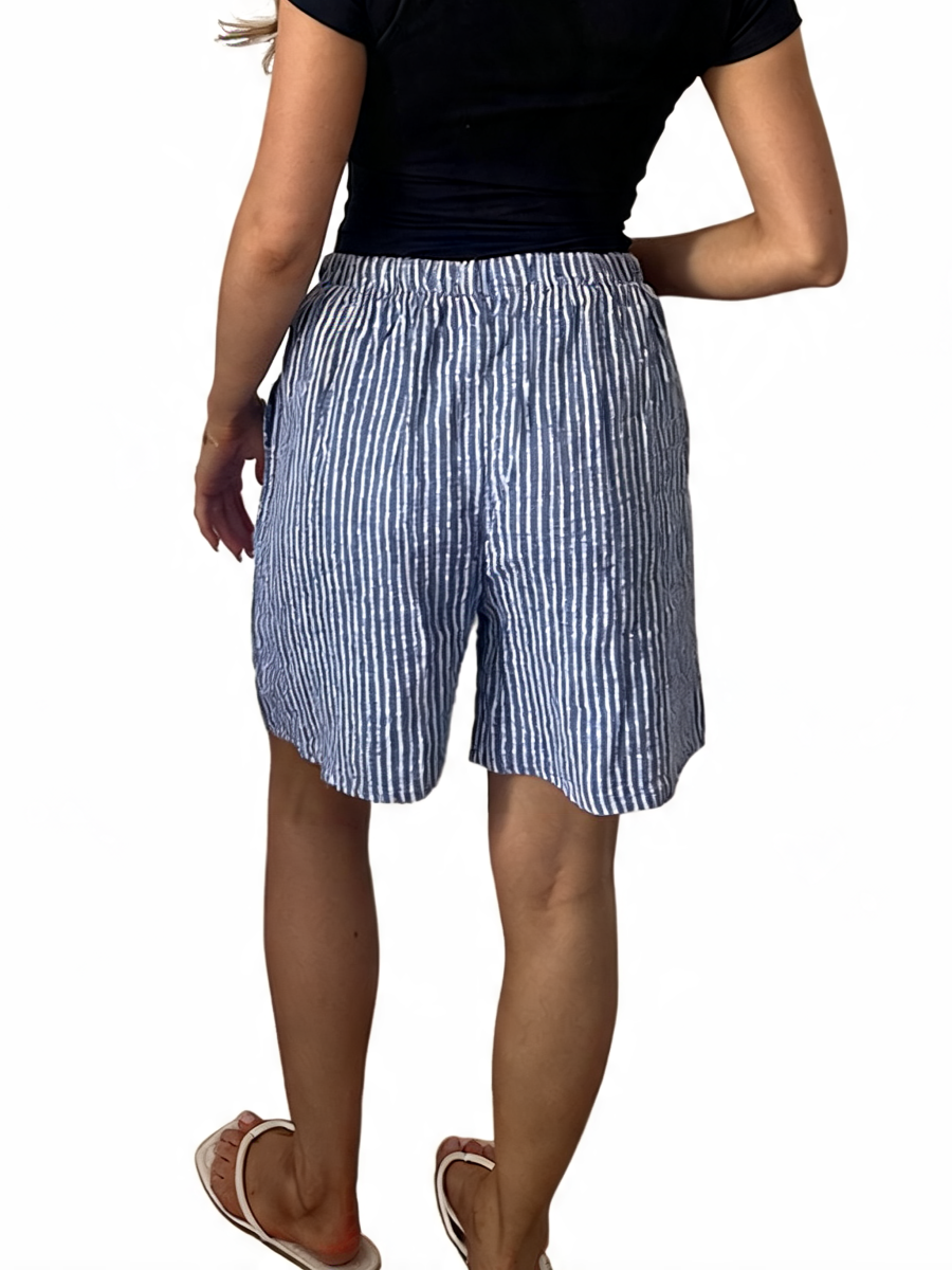 Striped Linen-Blend Drawstring Shorts