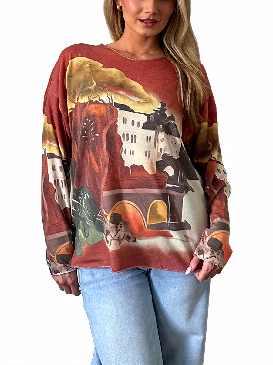 T-shirt met korte mouwen van bloemenkant en botanische print - Marineblauw