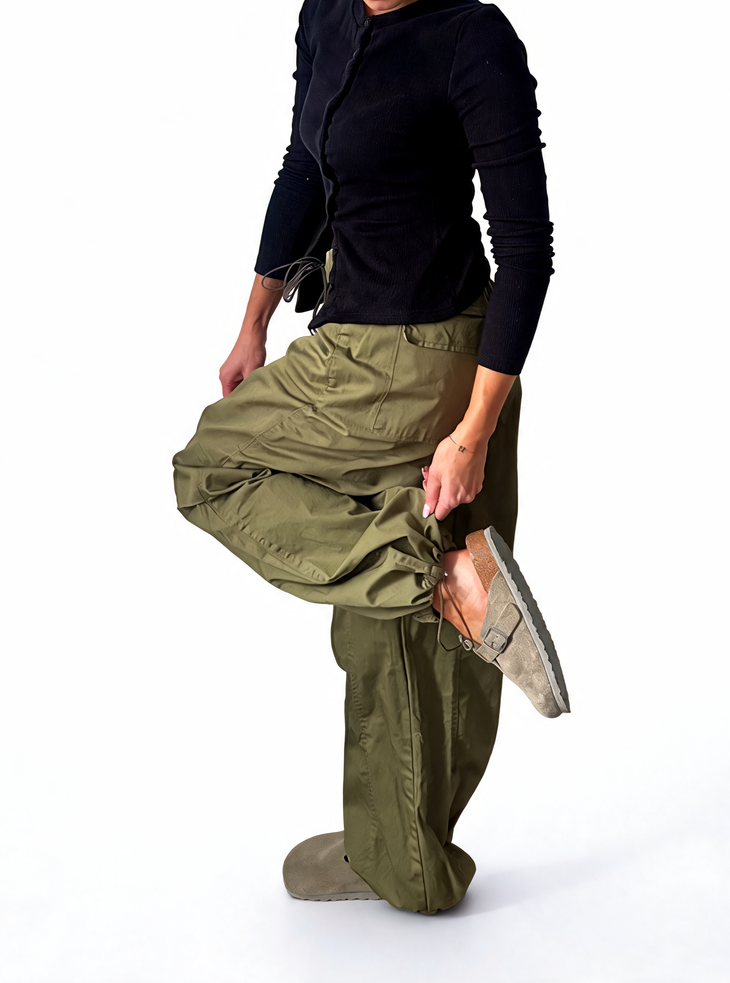 Dames broek met vierkante swirlprint zwart