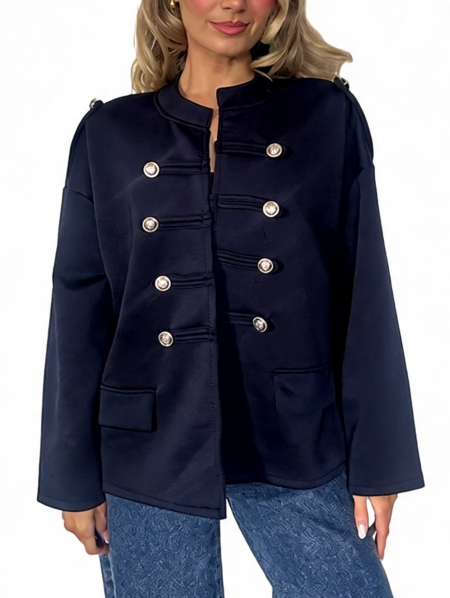 Military-Style Button Detail Jacket