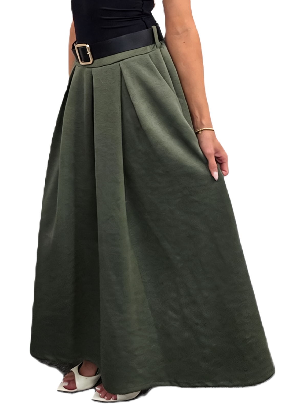 Pleated Midi Skirt with Belt