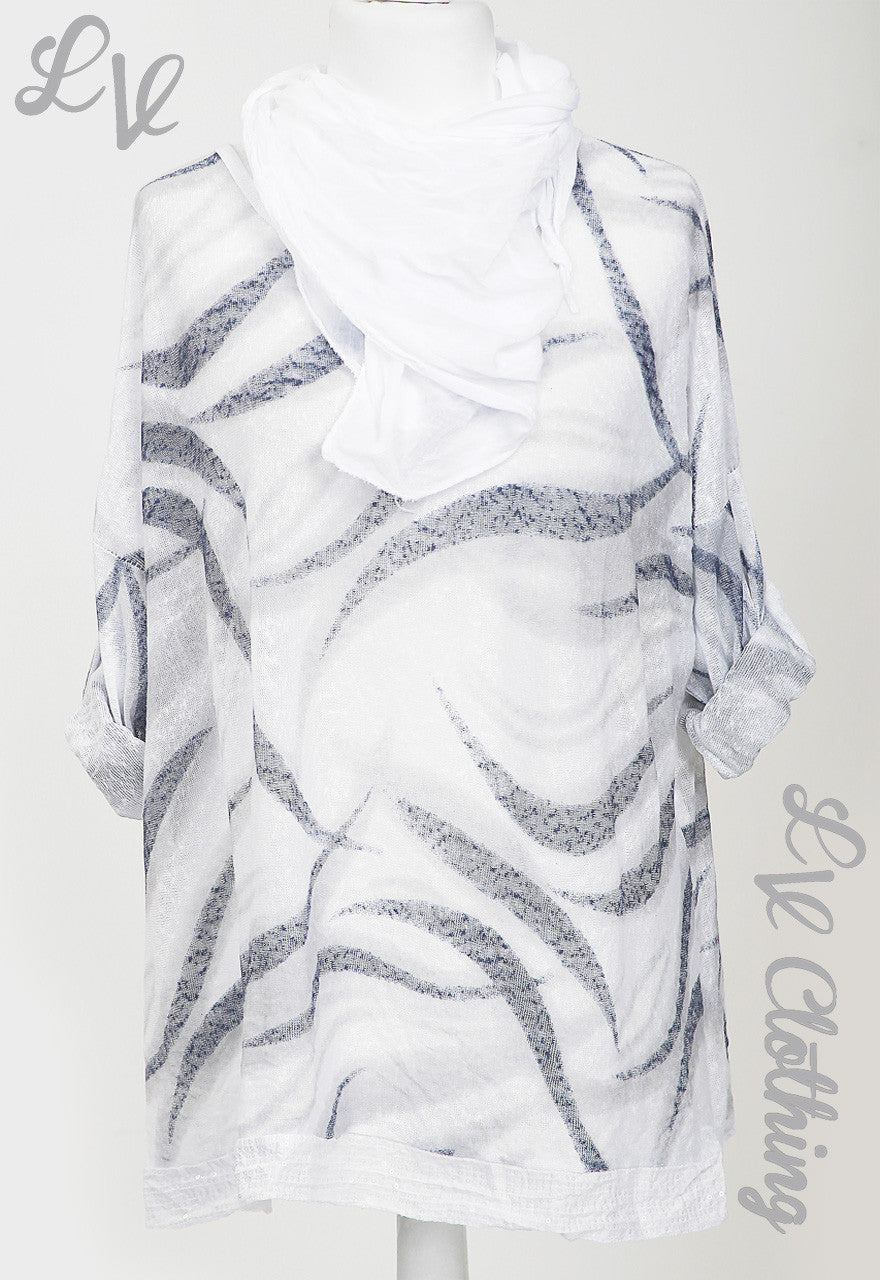 Ladies Swirl Print Scarf Top White - Unit Price £11.99