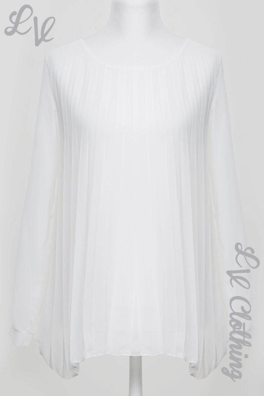 Ladies Oversize Pleated Hi Lo Blouse Top White - Unit Price £10.99