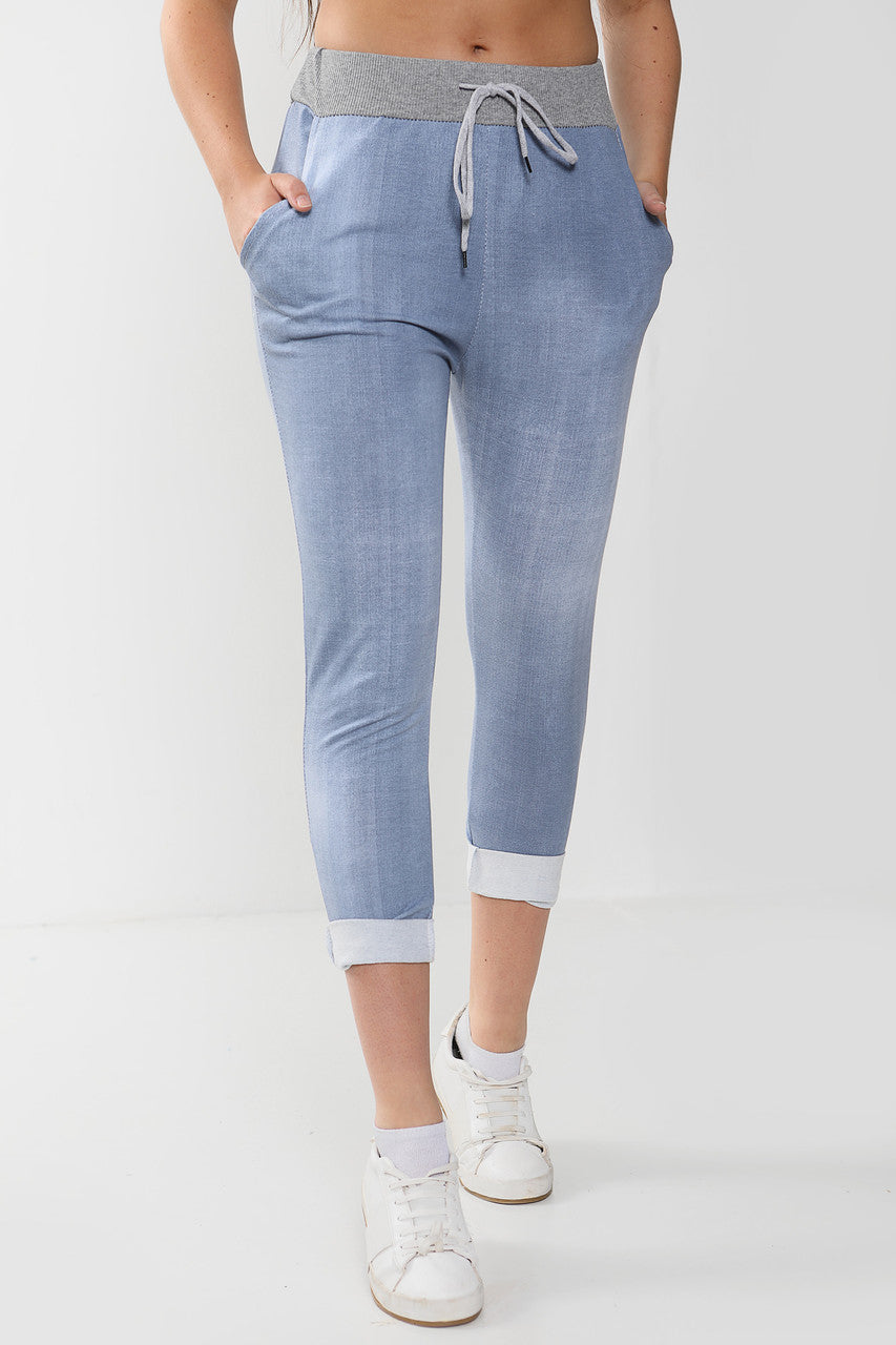 Ladies Plus Size Jean Jogging Pants Trouser Light Blue