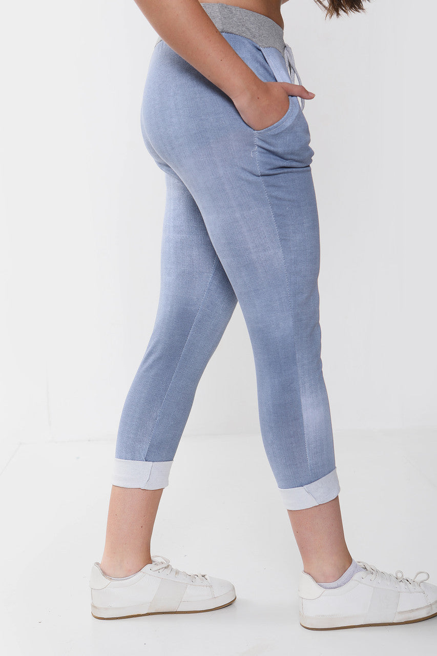 Ladies Plus Size Jean Jogging Pants Trouser Light Blue