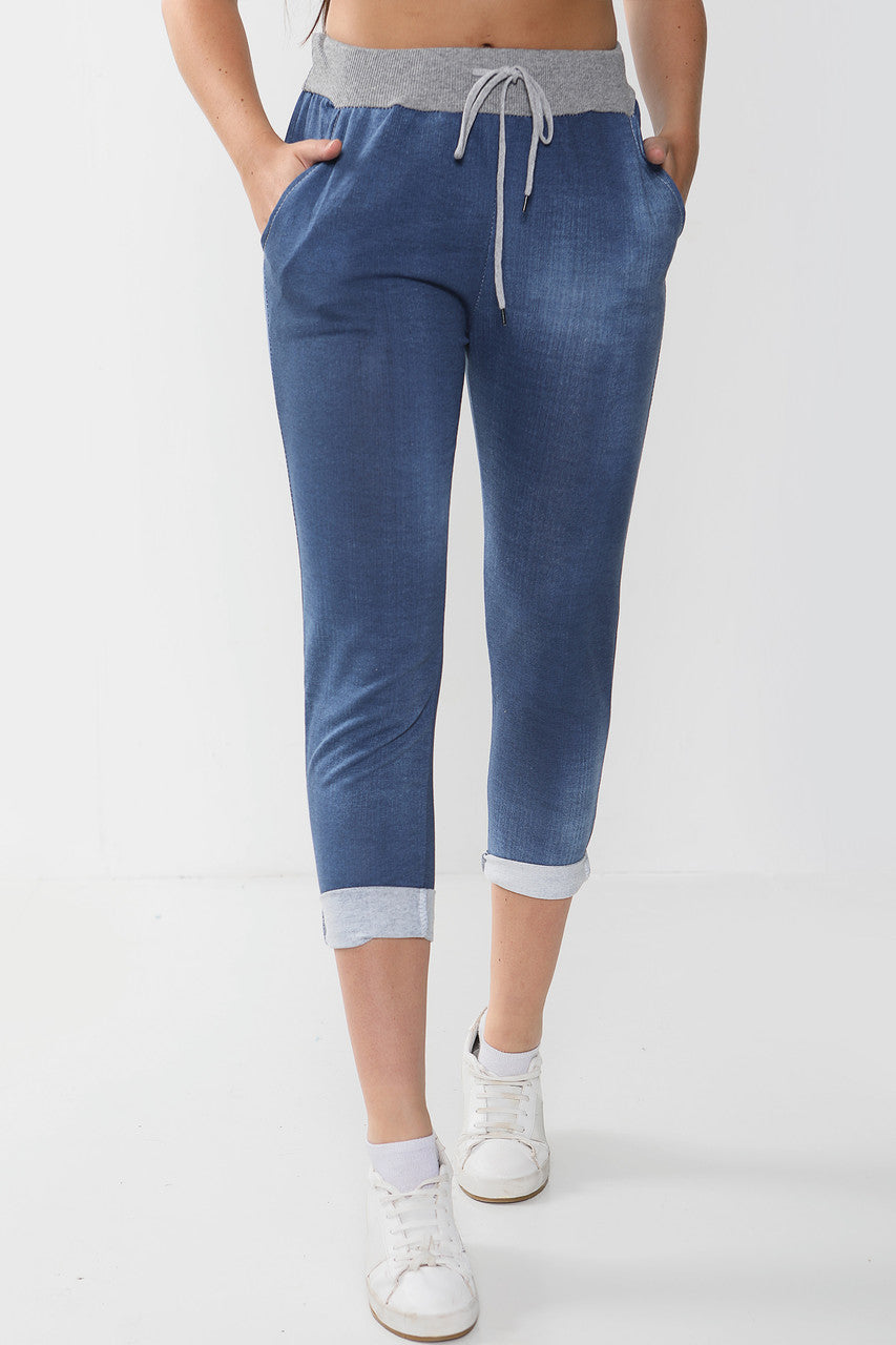 Ladies Plus Size Jean Jogging Pants Trouser Denim