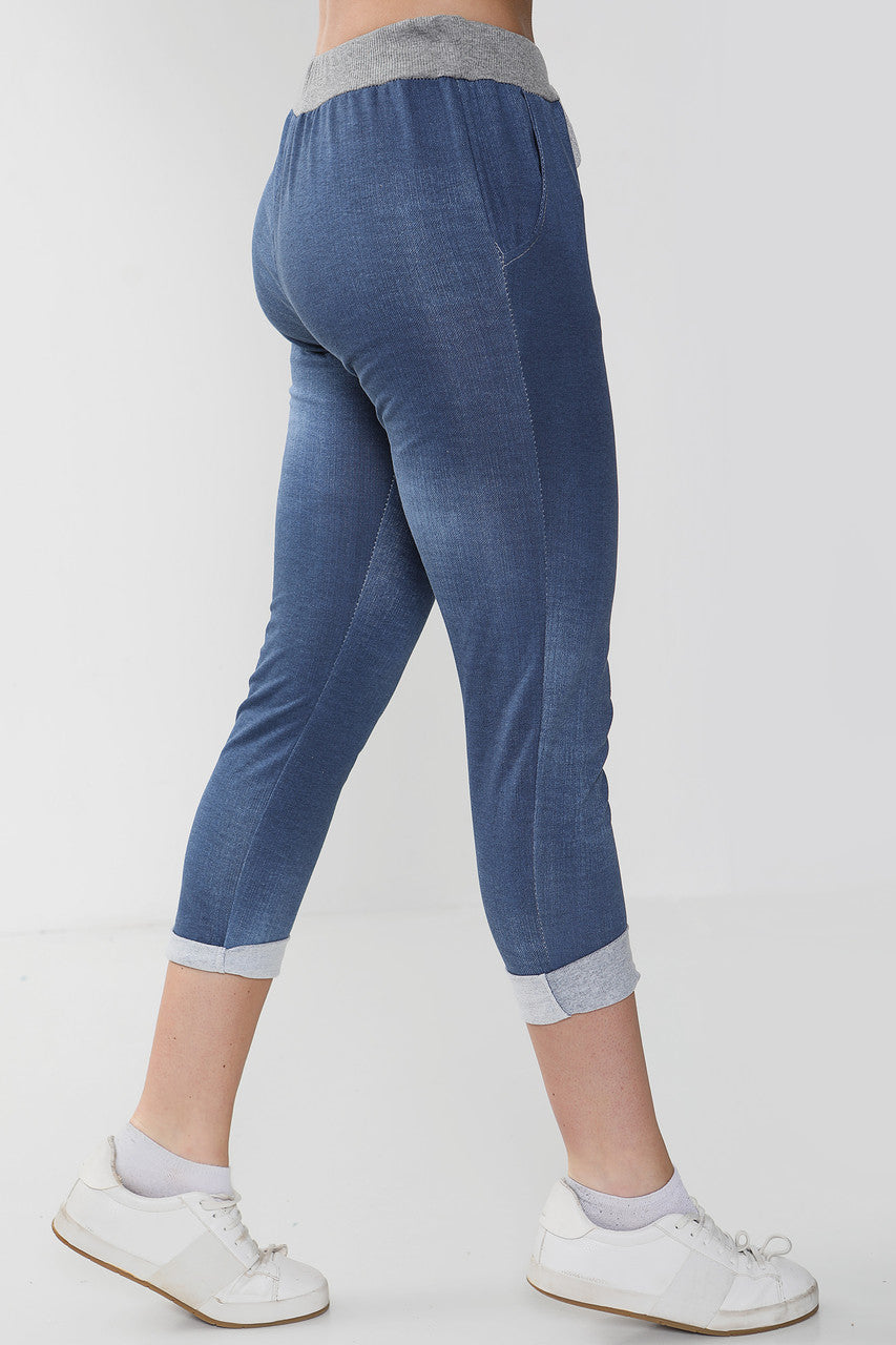 Ladies Plus Size Jean Jogging Pants Trouser Denim