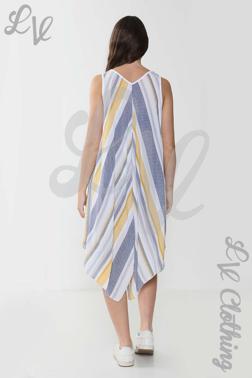 Ladies Mix Stripe Sleeveless Dress White - Unit Price £10.99