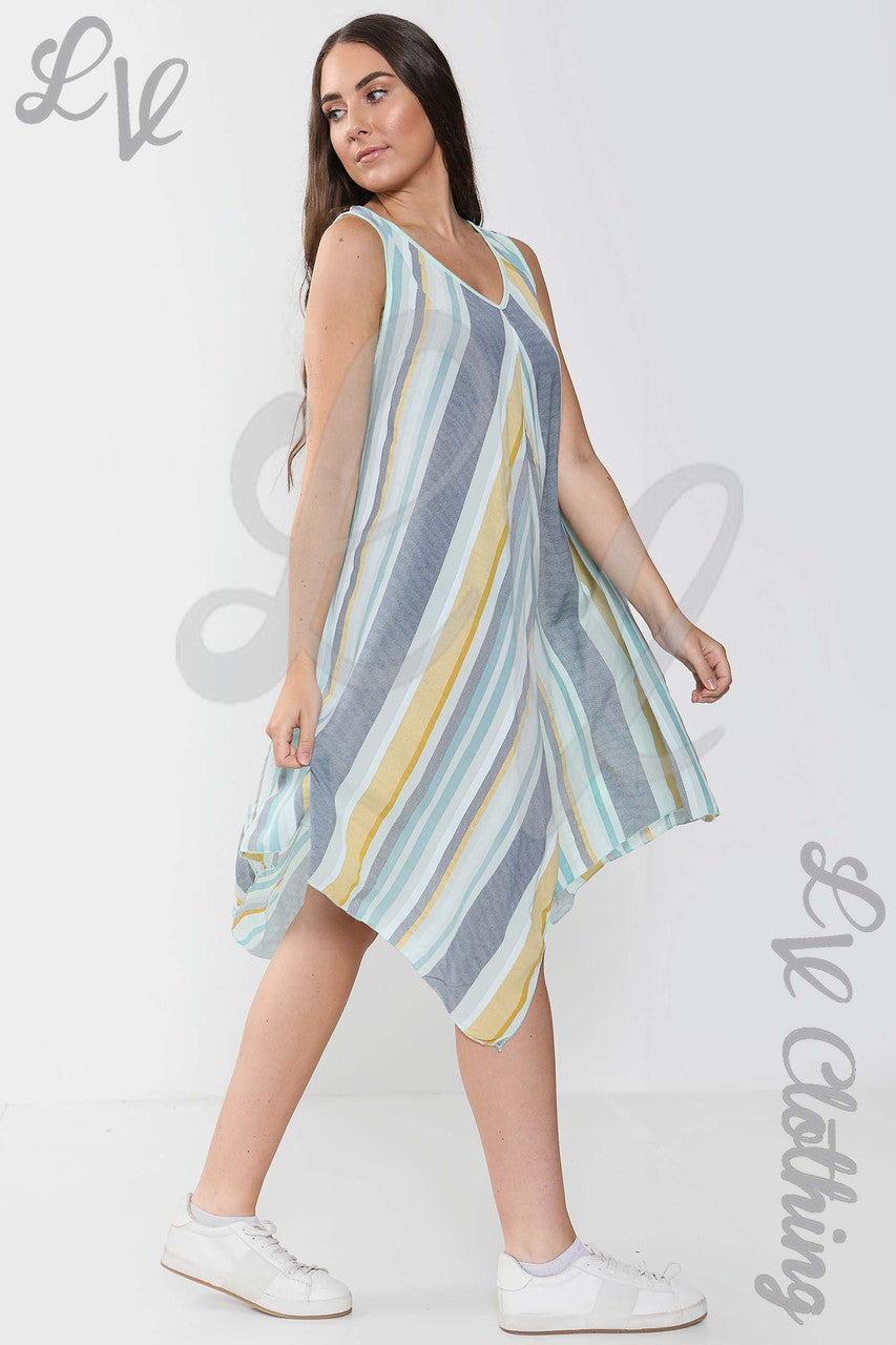 Ladies Mix Stripe Sleeveless Dress Mint - Unit Price £10.99